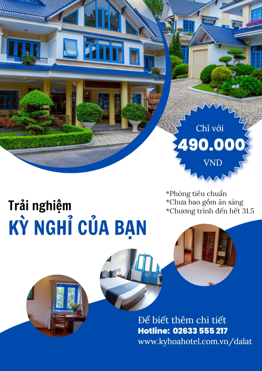 KHÁCH SẠN KỲ HÒA ĐÀ LẠT - GARDEN VILLAGES xin kính gửi đến quý khách chương trình khuyến mãi áp dùng từ ngày ( 10/3 - 31/5 ) .  *( không áp dụng ngày lễ)